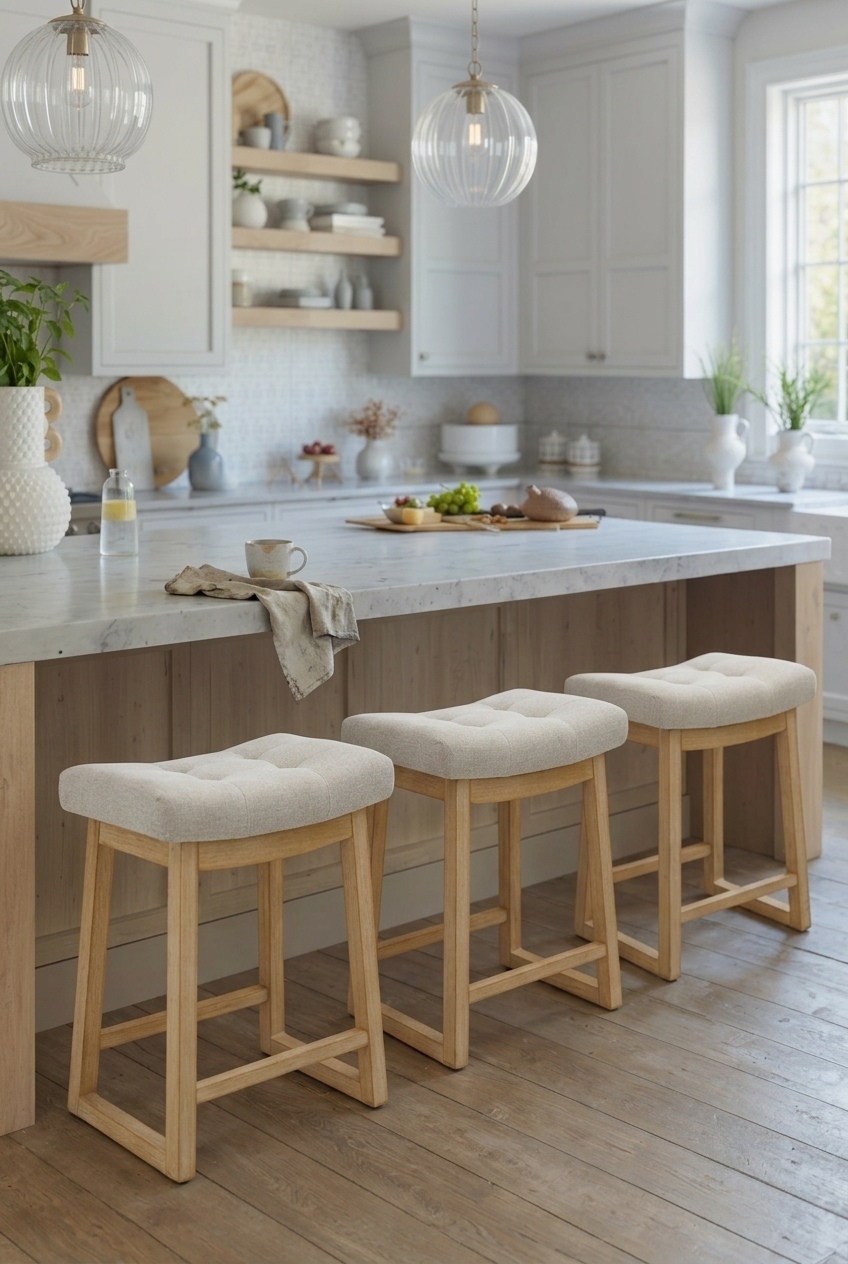 Why a Backless Wooden Saddle Counter Stool Is the Effortless Kitchen Update You Need