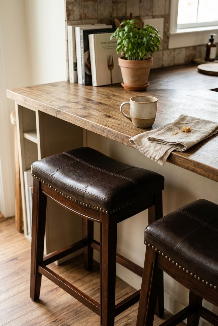 Lark Manor Arlyce 265 Solid Wood Backless Counter Stool With Vegan Leather Upholstered Seat W009699890