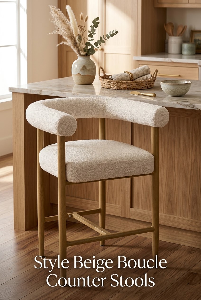 The Art of the Island: How to Style Beige Bouclé Counter Stools