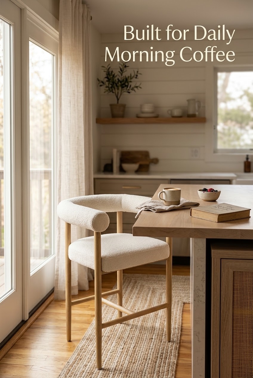 The Art of the Island: How to Style Beige Bouclé Counter Stools