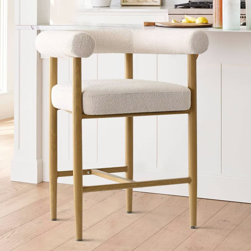Latitude Run 24 Beige Boucle Counter Stool With Arm W113904120