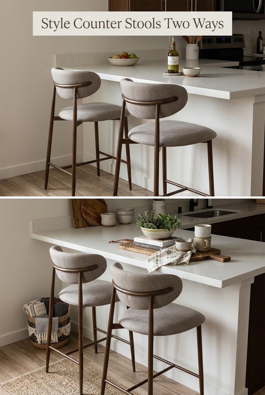 One Stool, Two Aesthetics: How to Style Counter Height Seating for Minimalist and Layered Kitchens