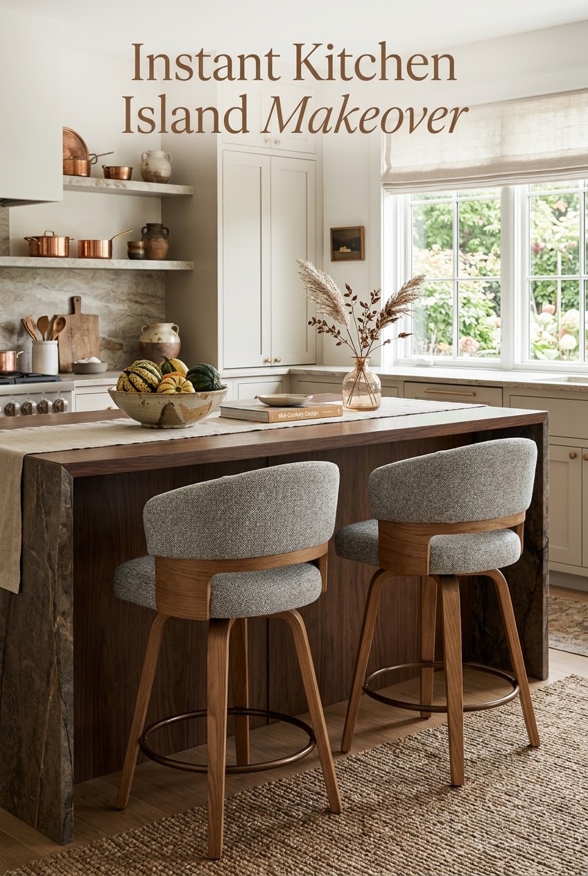 Warm Mid-Century Stool Styling: Curating an Elevated Counter-Height Island