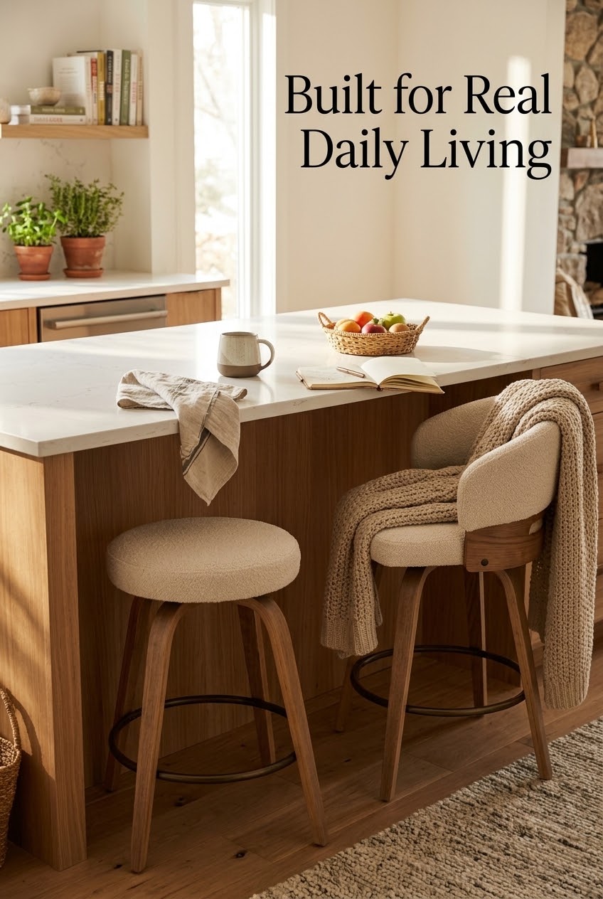 Warm Mid-Century Stool Styling: Curating an Elevated Counter-Height Island