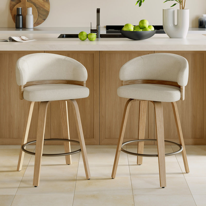 George Oliver Swivel Upholstered Counter Stool With Wood Frame W115212389