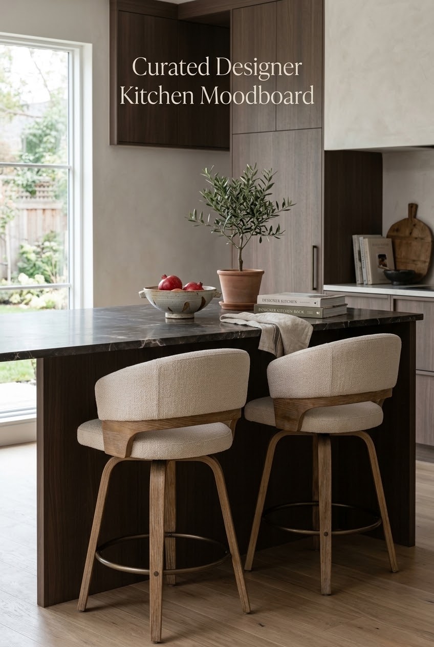 The Art of the Island: A Curated Neutral Kitchen Moodboard Featuring the George Oliver Swivel Counter Stool