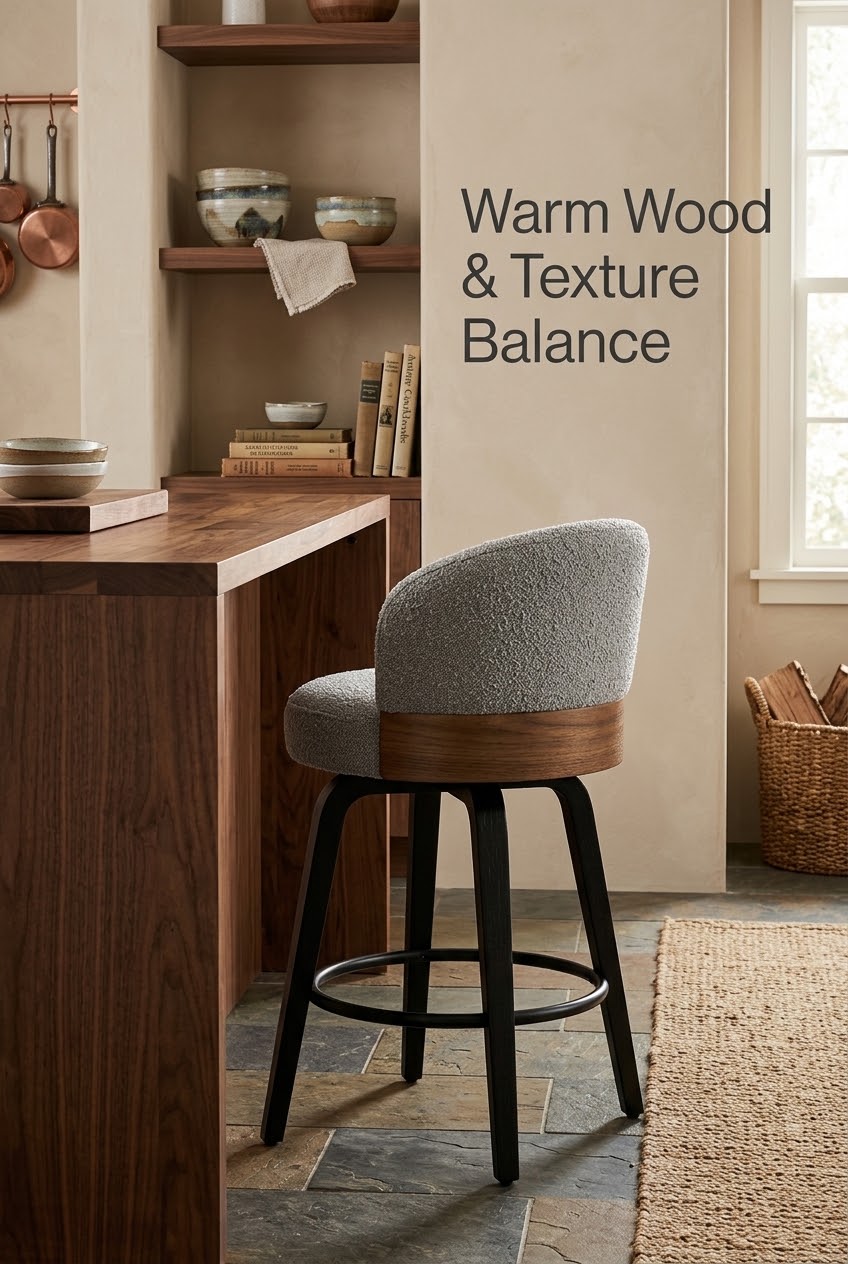 Warm Wood & Texture Balance: How to Curate the Ultimate Kitchen Island Seating
