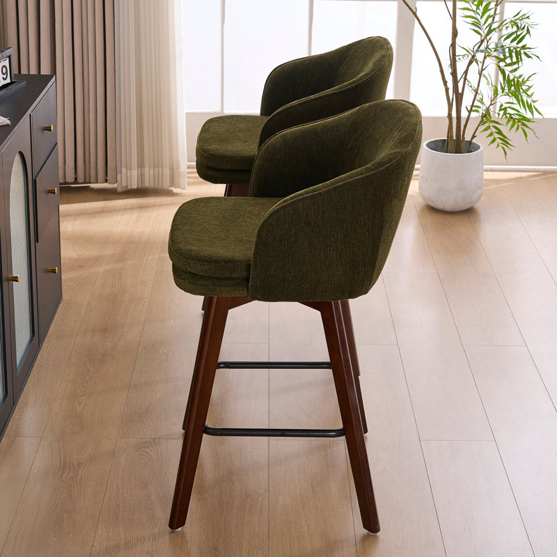Brayden Studio Allis Chenille Upholstered Bar Stool With Swivel And Solid Wood Legs Counter Height W115626966