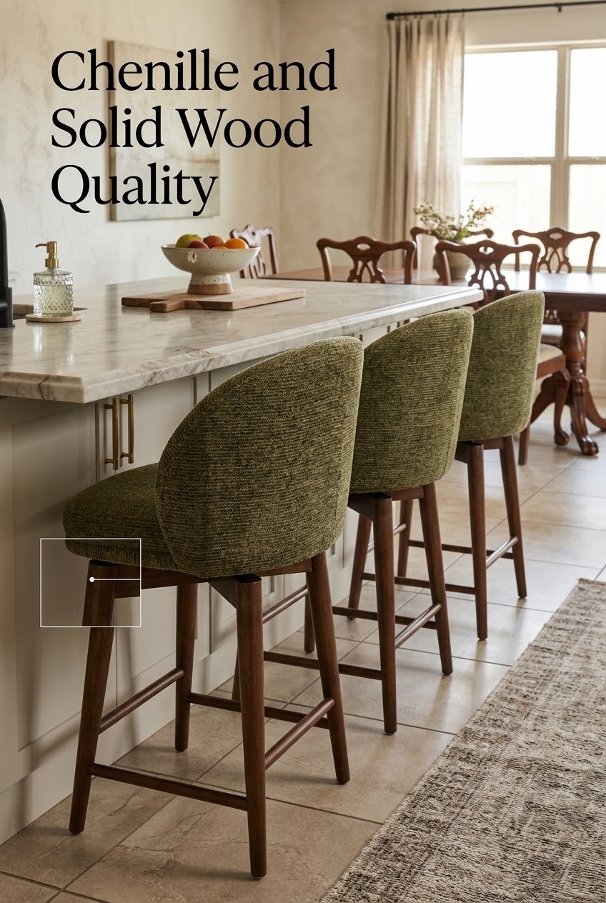 Tactile Sophistication: Assessing the Solid Wood and Chenille Craft of the Corrigan Studio Swivel Counter Stool