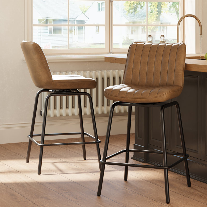 George Oliver Modern Swivel Upholstered Bar Stool With Pu Leather Seat And Metal Frame Armless Counter Height Stool With Footrest W119240494